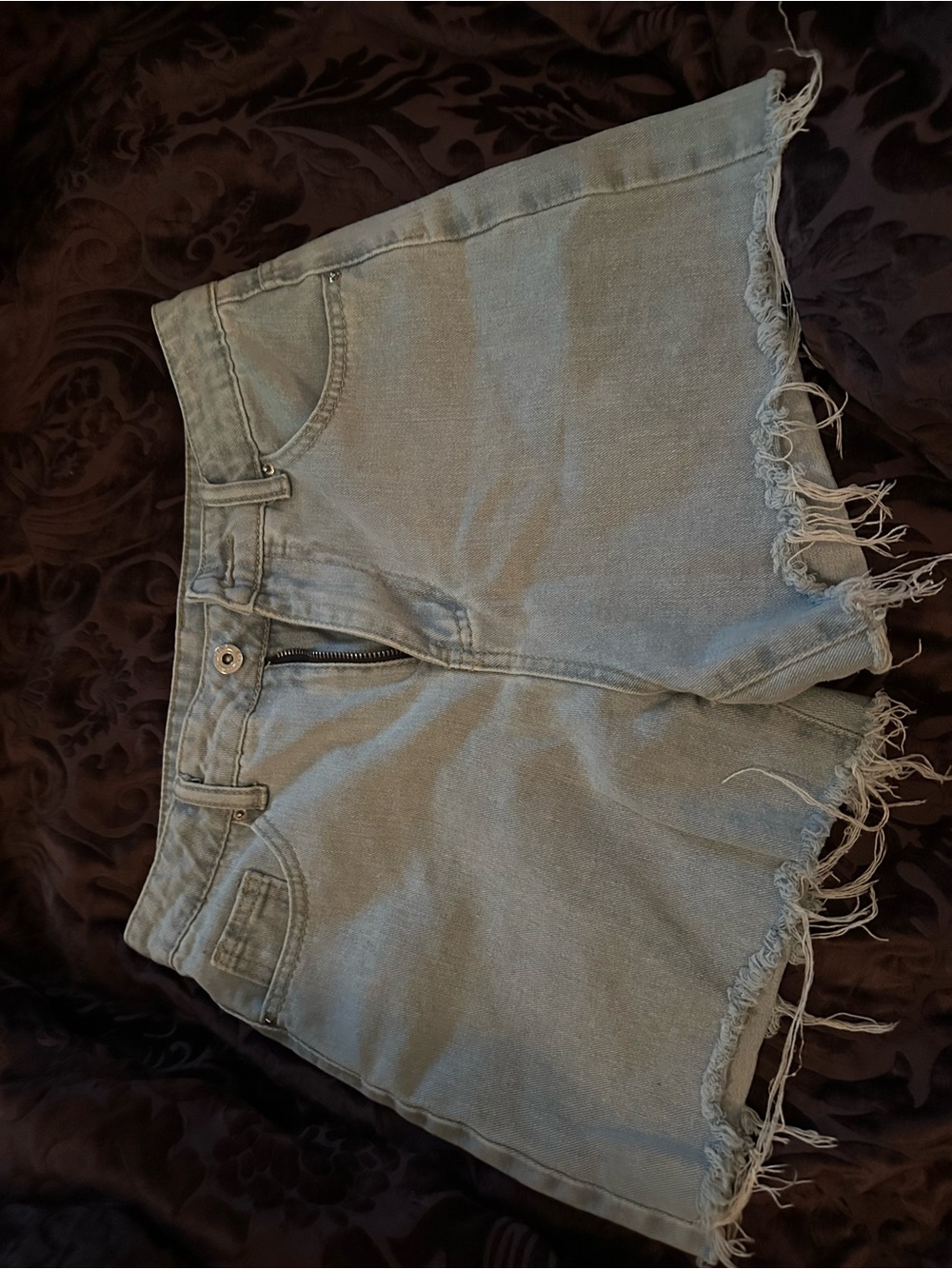 SHEIN Light Blue Distressed Frayed Hem Denim Shorts